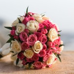 Wedding bouquet of red white roses